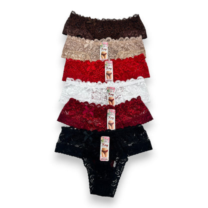 Tanga de encaje surtida unitalla dama #T15 Mary Paquete de 6