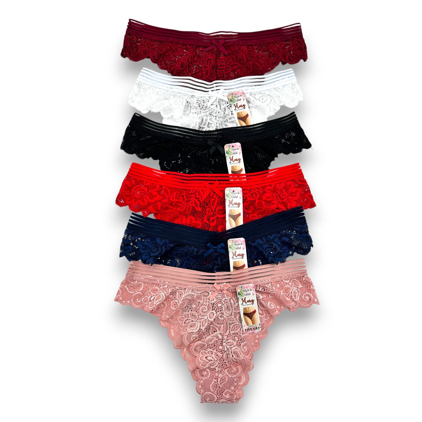 Tanga de encaje surtida unitalla dama #T28 Mary Paquete de 6