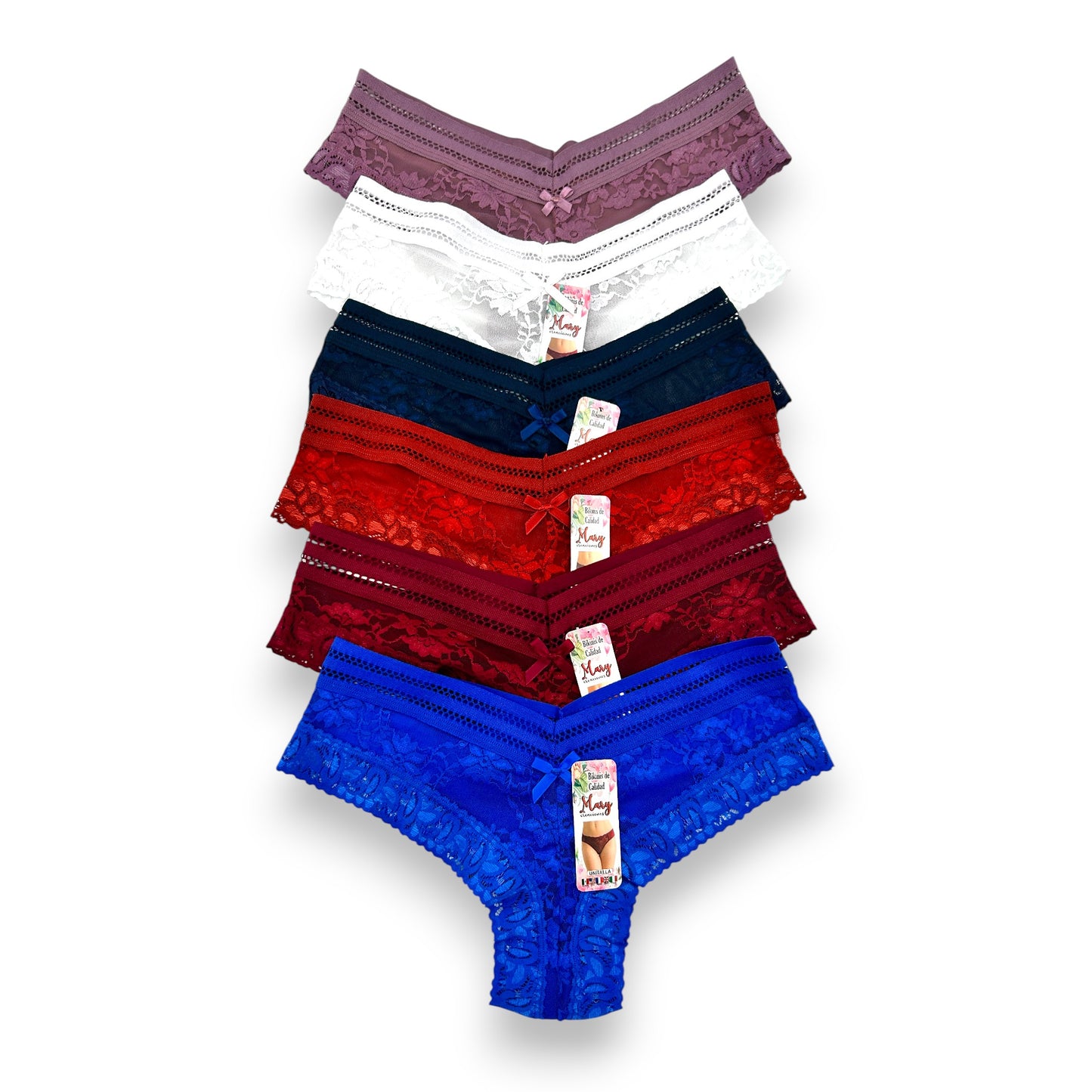 Boxer cachetero con encaje surtido unitalla dama #C11 Mary Paquete de 6