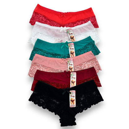 Boxer cachetero con encaje surtido unitalla dama #C14 Mary Paquete de 6