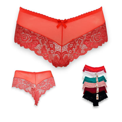 Boxer cachetero con encaje surtido unitalla dama #C14 Mary Paquete de 6