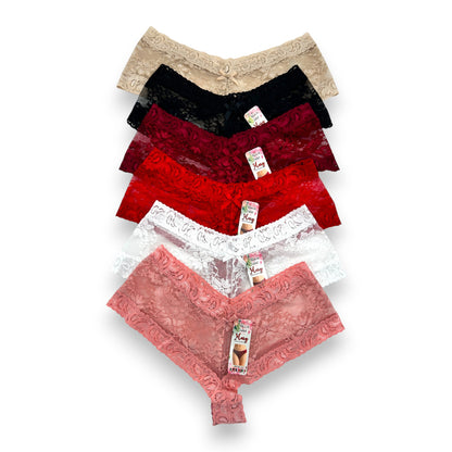Boxer cachetero de encaje surtido unitalla dama #C34 Mary Paquete de 6
