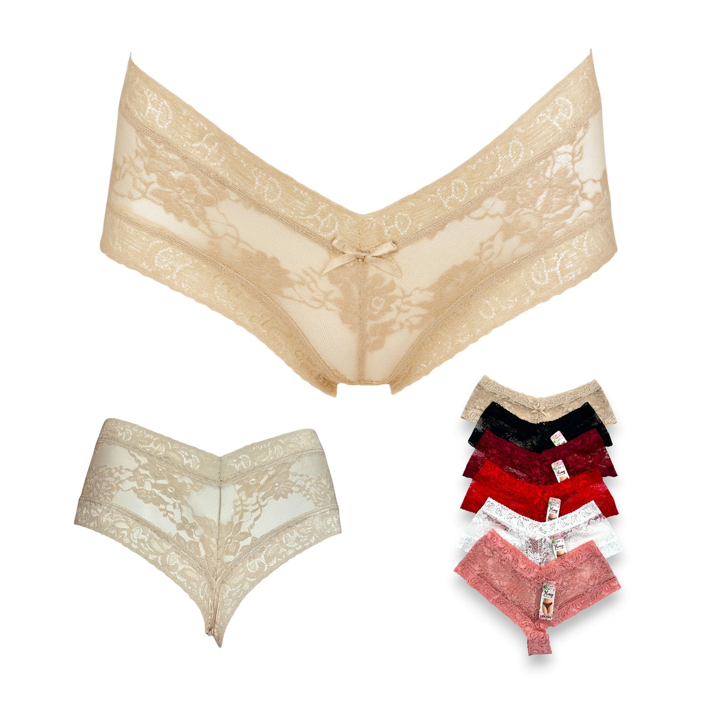 Boxer cachetero de encaje surtido unitalla dama #C34 Mary Paquete de 6