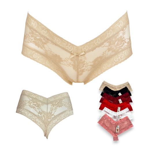 Boxer cachetero de encaje surtido unitalla dama #C34 Mary Paquete de 6