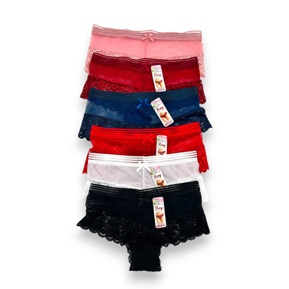 Boxer cachetero con encaje surtido unitalla dama #C38 Mary Paquete de 6
