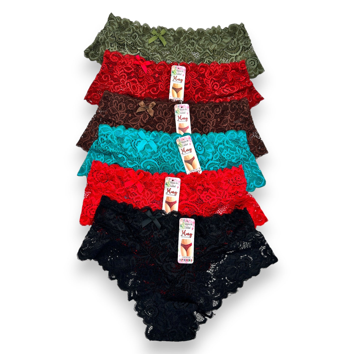 Boxer cachetero de encaje surtido unitalla dama #C41 Mary Paquete de 6