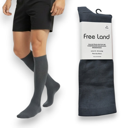 Calcetín de mediana compresión 15-20 mm/Hg unitalla unisex Free Land