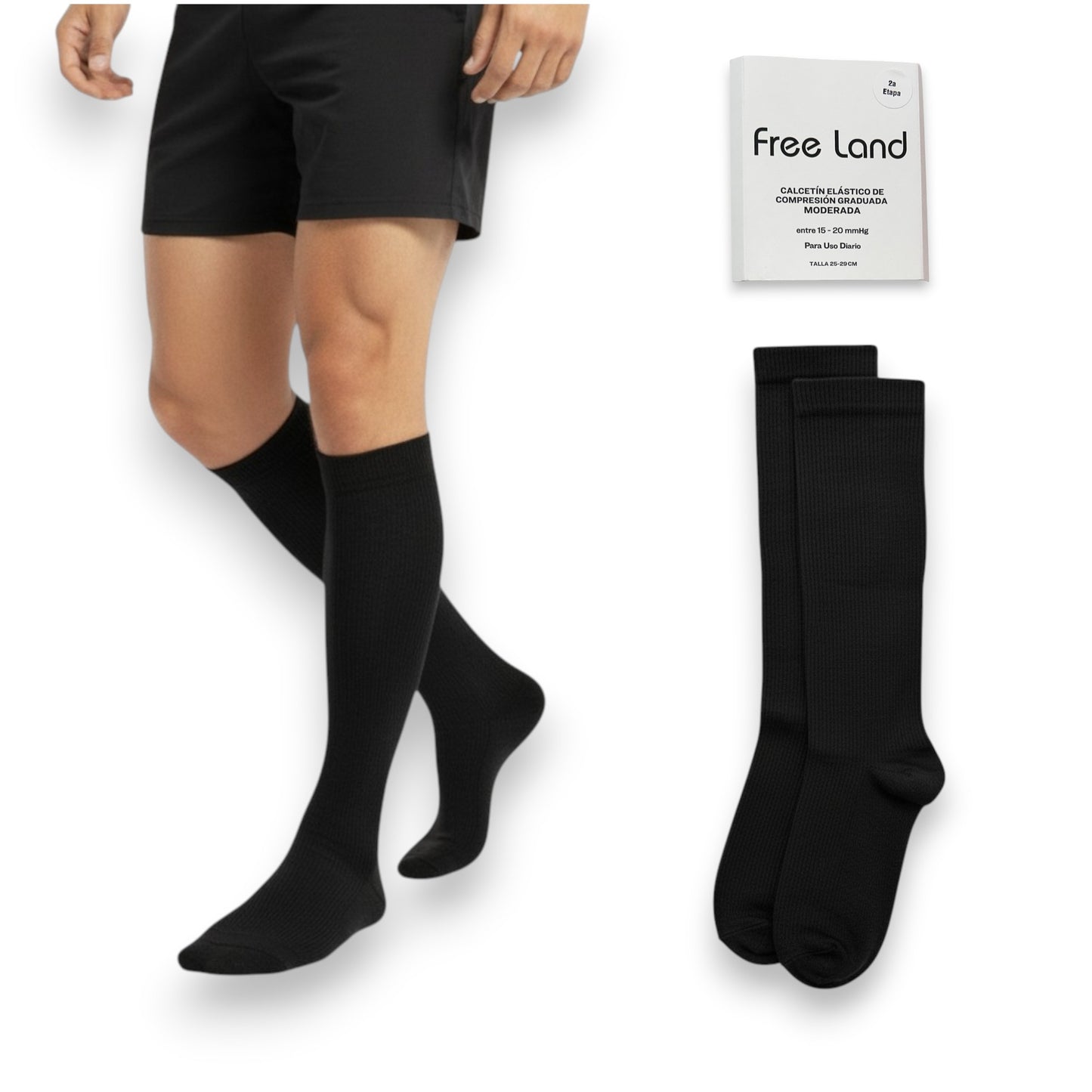 Calcetín de mediana compresión 15-20 mm/Hg unitalla unisex Free Land