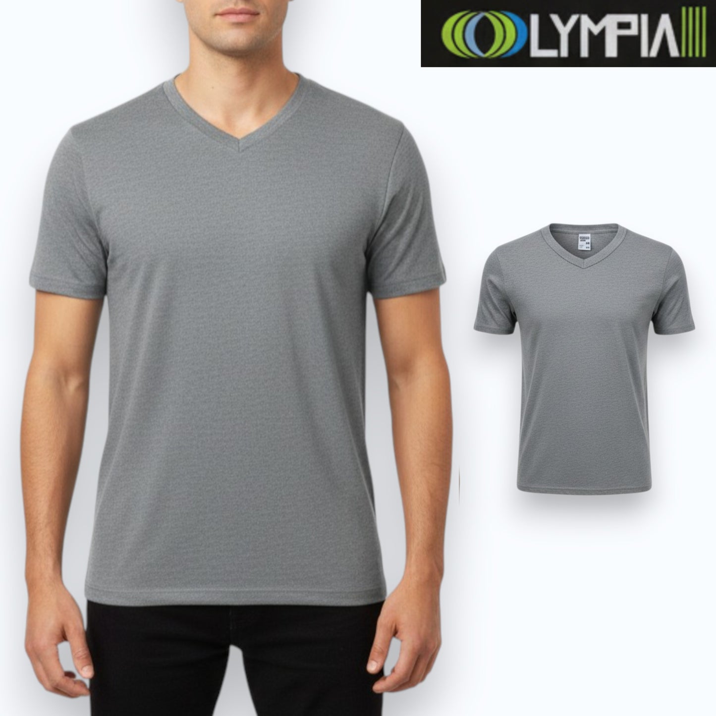 Playera de algodón cuello V manga corta lisa gris caballero #5021 Olympia