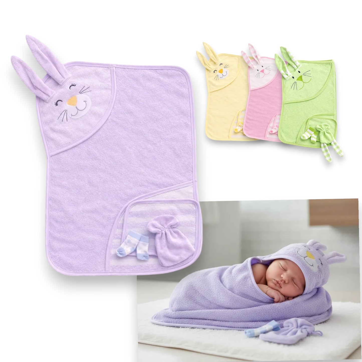 Set salida de baño con capucha para bebé Cuatitos