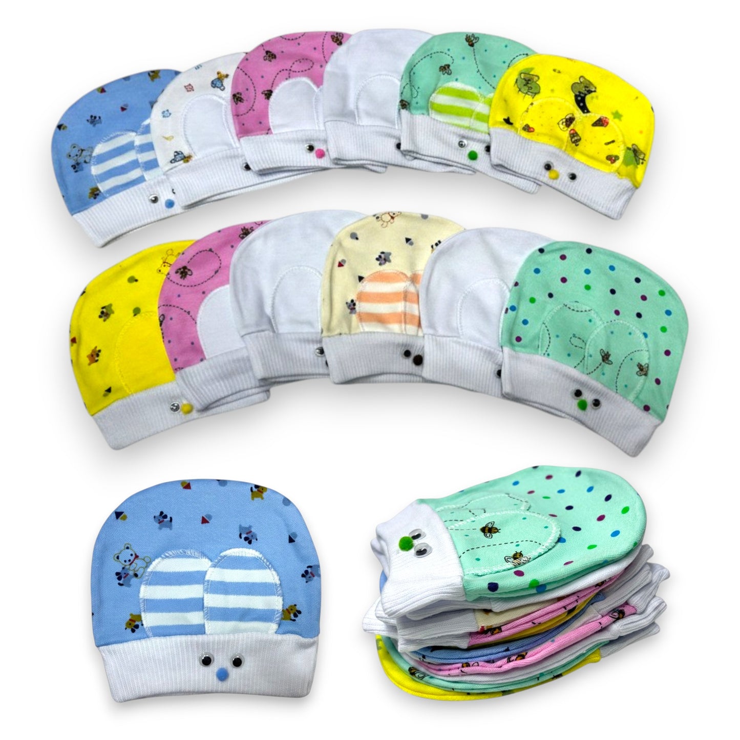 Bonete de algodón estampado conejo Angelito 3 paquete de 12