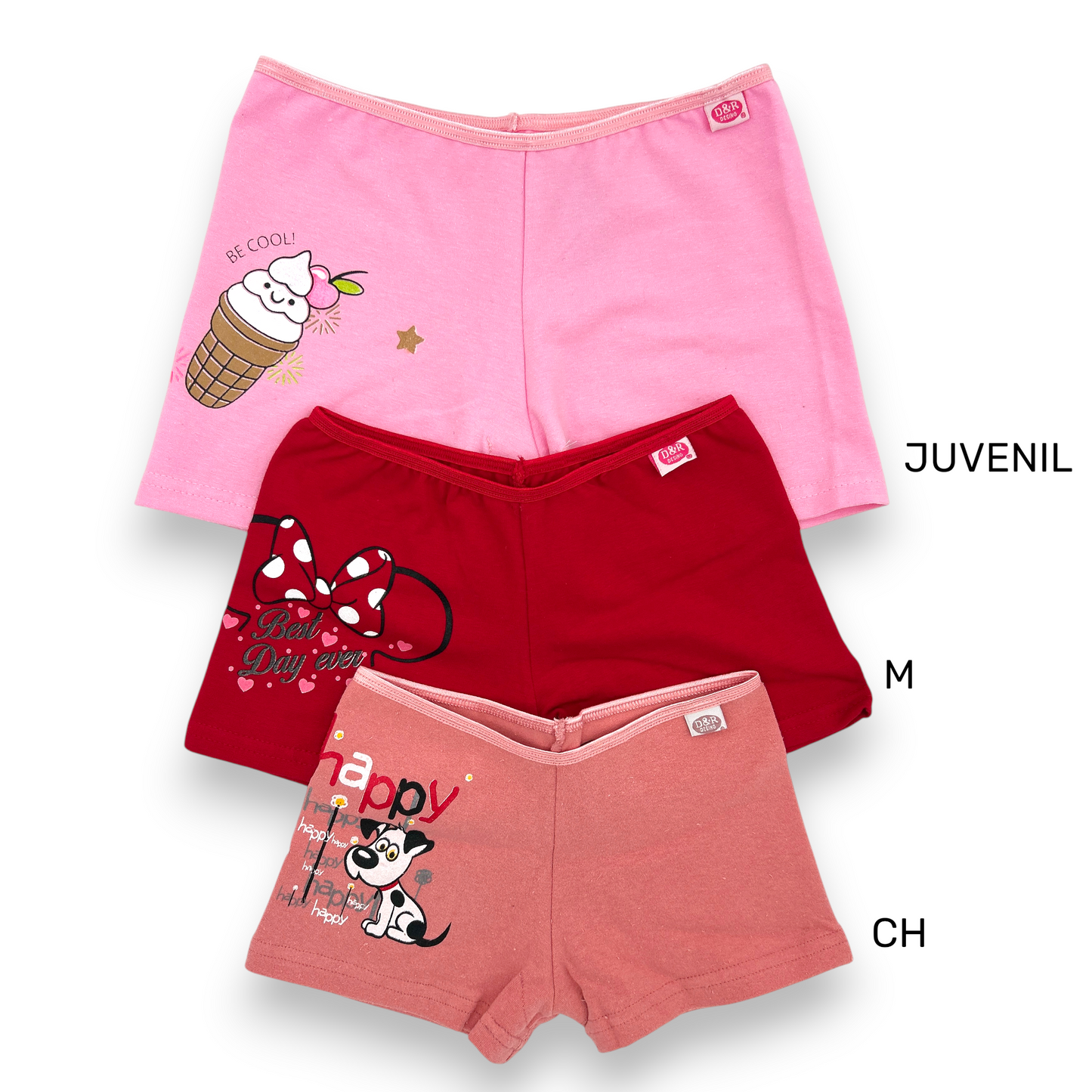 Boxer largo de algodón estampado surtido niña D&R paquete de 6