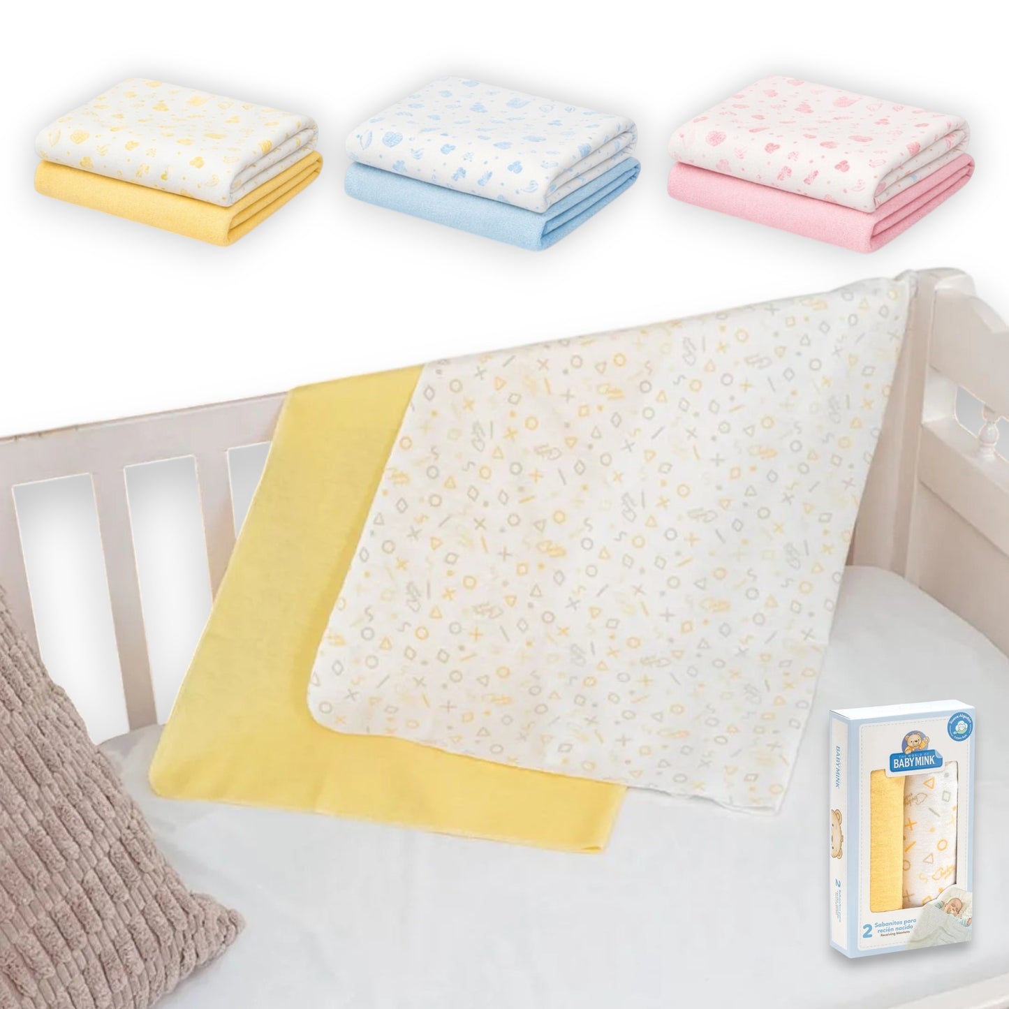 Duo de sábanas de franela de algodón multiusos para recién nacido #080 Baby Mink