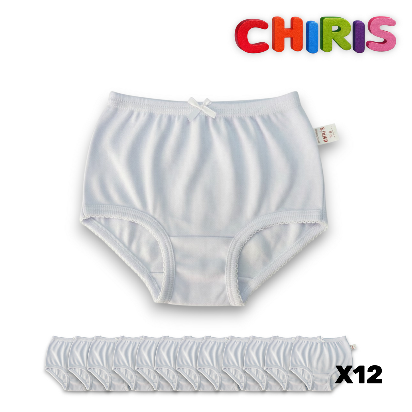 Pantaleta inter blanca económica niña Chiris paquete de 12