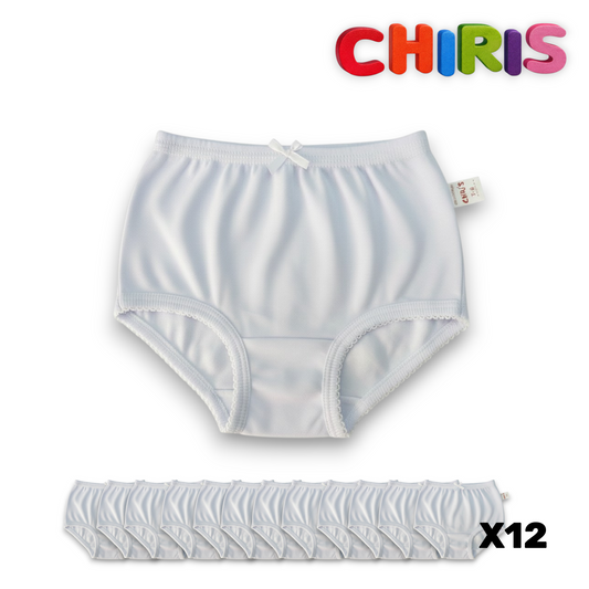 Pantaleta inter blanca económica niña Chiris paquete de 12