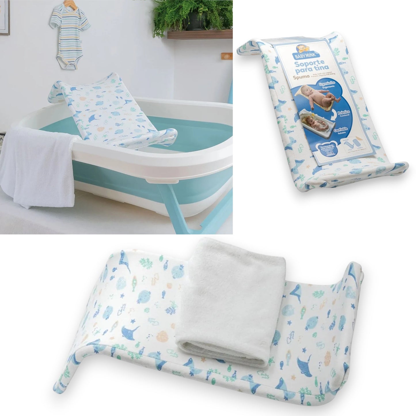 Soporte para tina ergonómico con toalla de repuesto Baby Mink
