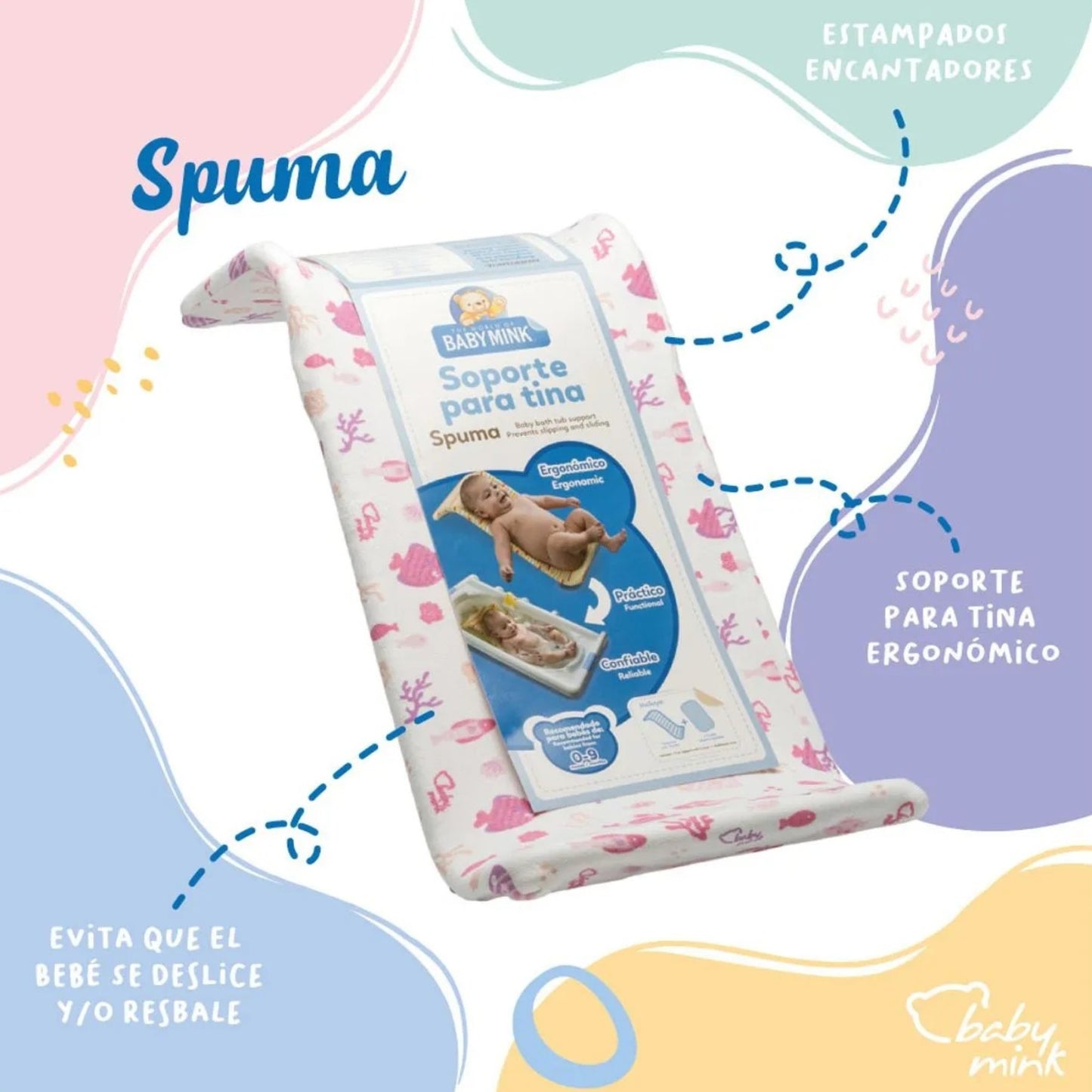 Soporte para tina ergonómico con toalla de repuesto Baby Mink