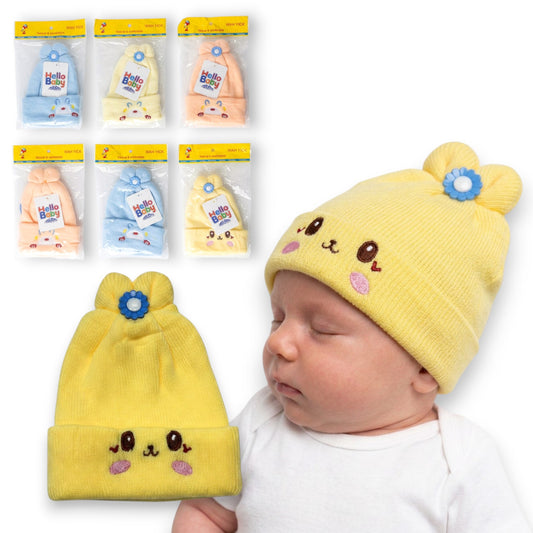 Gorro surtido con diseño bordado para bebe #34 Hello Baby paquete de 6
