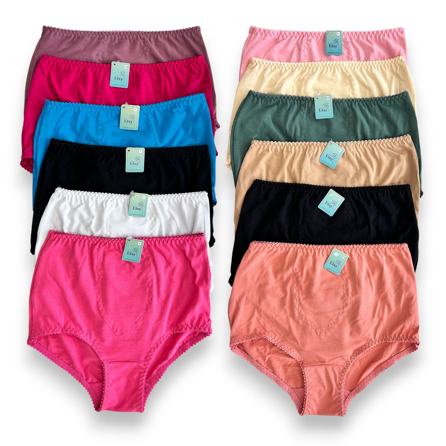 Pantaletas completas lisas surtidas unitalla (M-G) Elsy paquete de 12