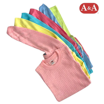 Playera rombos cuello redondo manga larga de color surtida unisex infantil AYA paquete de 6