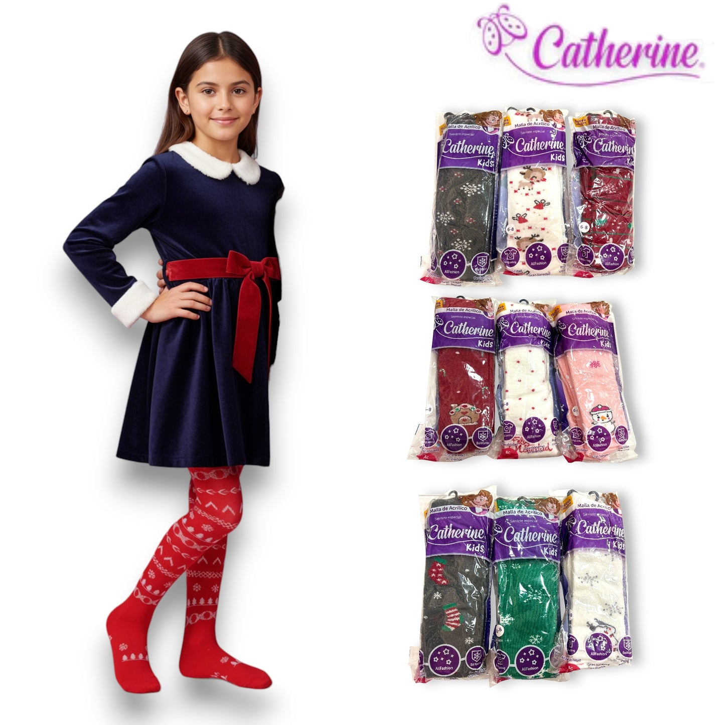 Malla estampada navideña de acrilán gruesa infantil Catherine paquete de 3