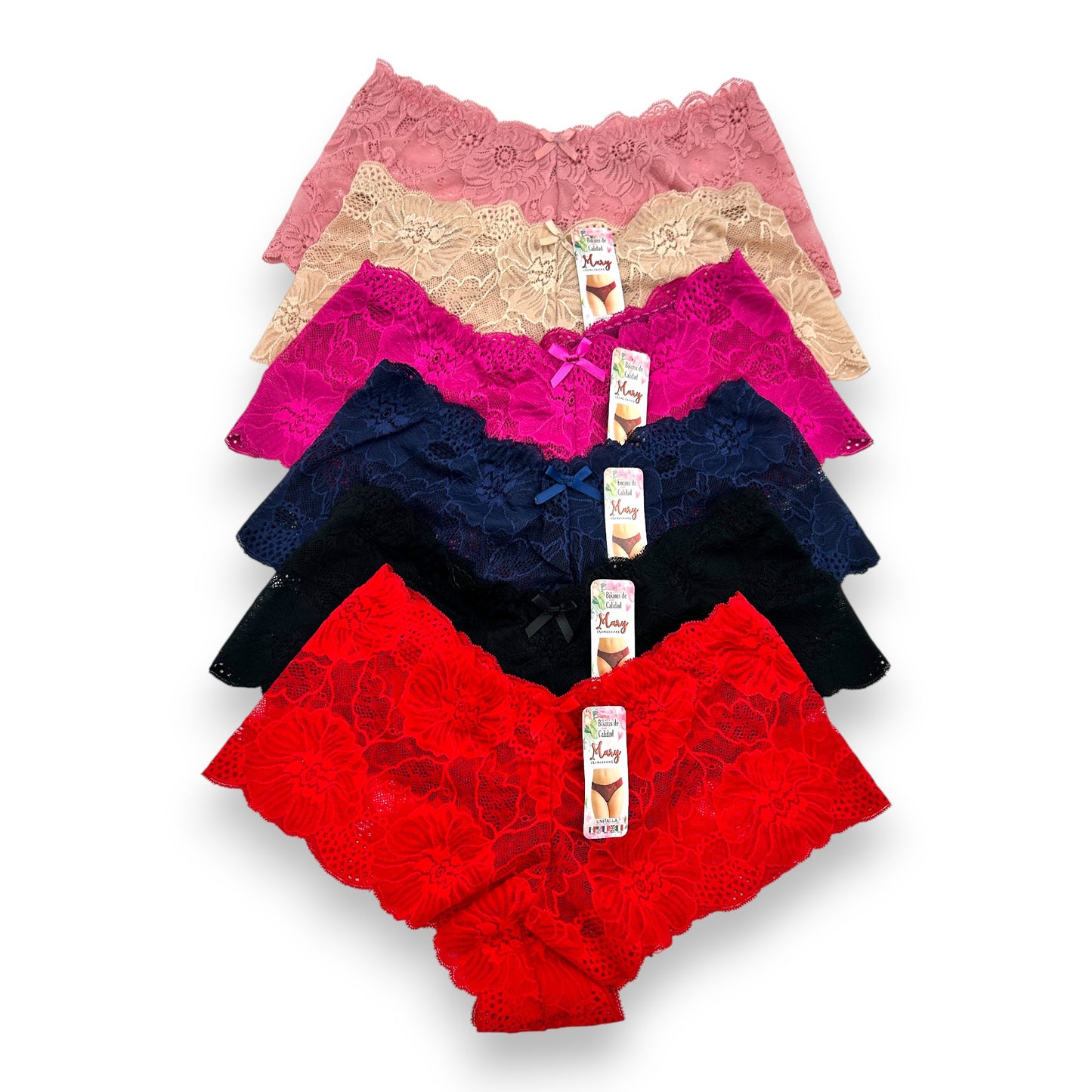 Bikini cachetero de encaje surtido unitalla dama #B9 Mary Paquete de 6