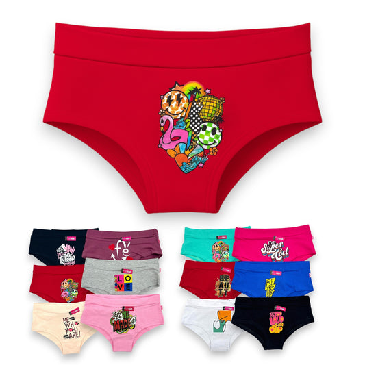 Boxer corto de algodón estampado pretina surtido dama D&R paquete de 6