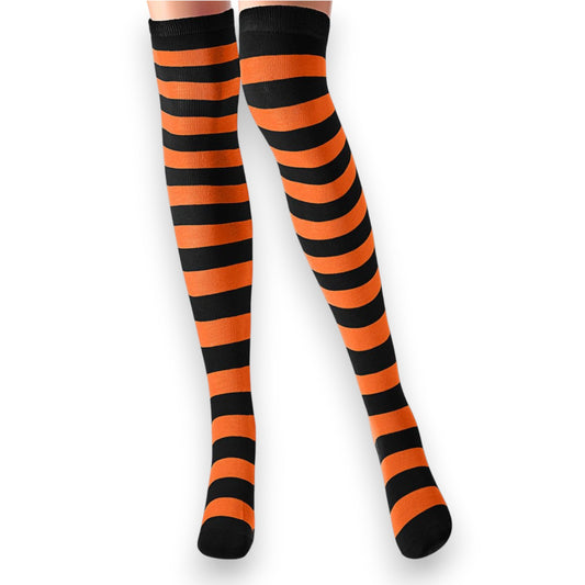 Calceta medieta rayada naranja con negro unitalla Leka