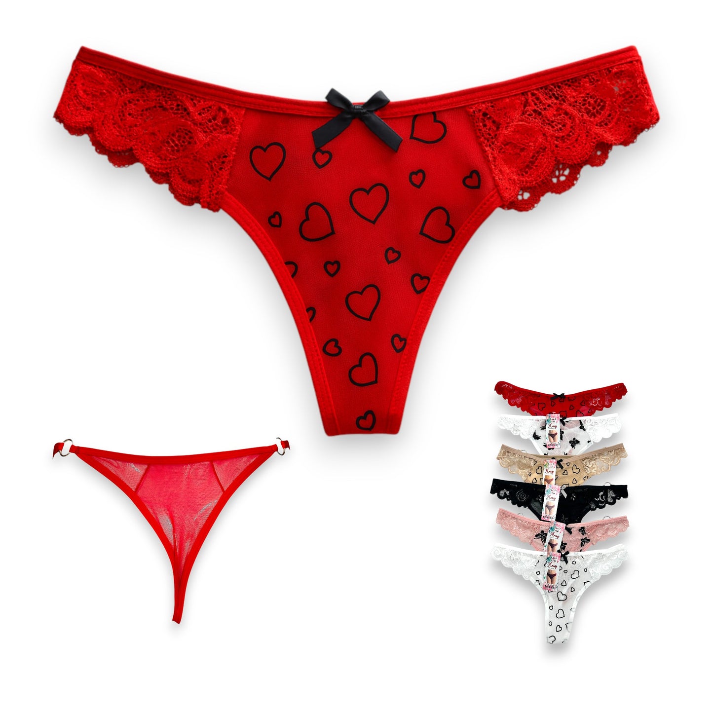 Tanga estampada con encaje surtida unitalla dama #T42 Mary Paquete de 6