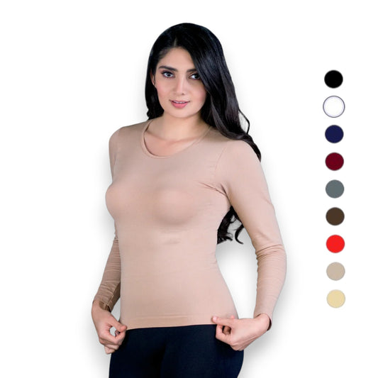 Playera cuello redondo manga larga de microfibra unitalla dama #402 Catherine