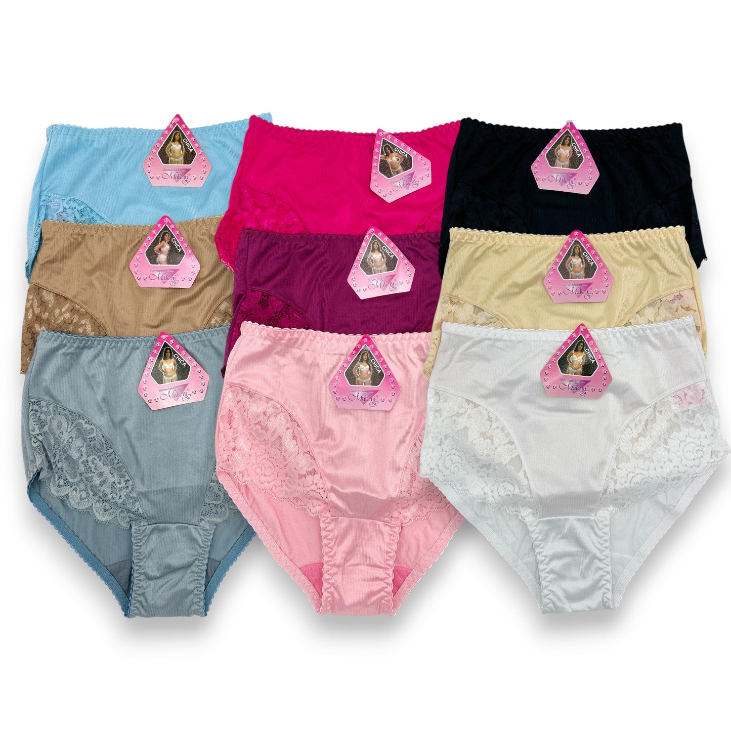 Pantaleta completa encaje en pierna surtida #860 Maleni paquete de 6