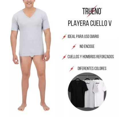Playera trueno cuello V manga corta color caballero #300-V