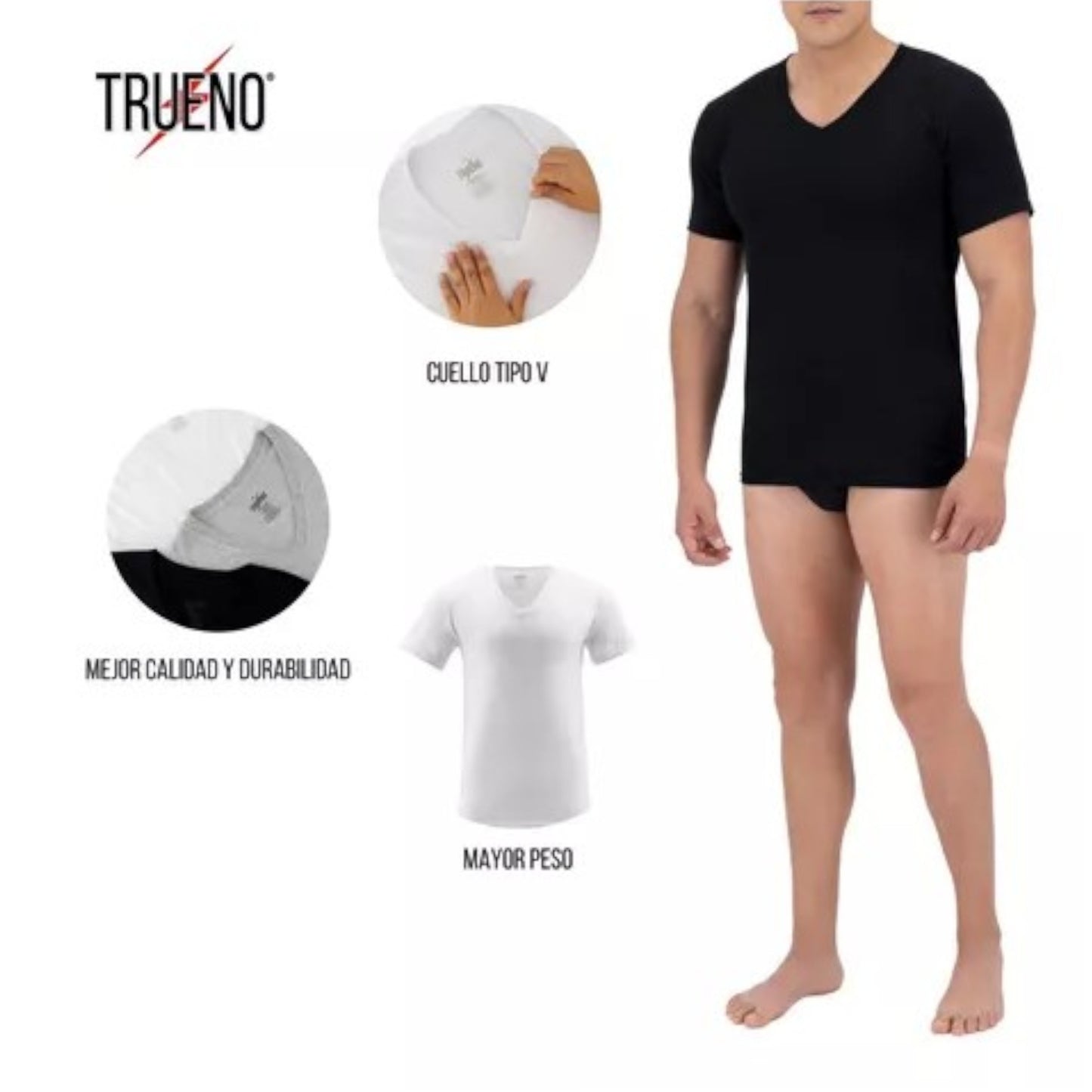 Playera trueno cuello V manga corta color caballero #300-V