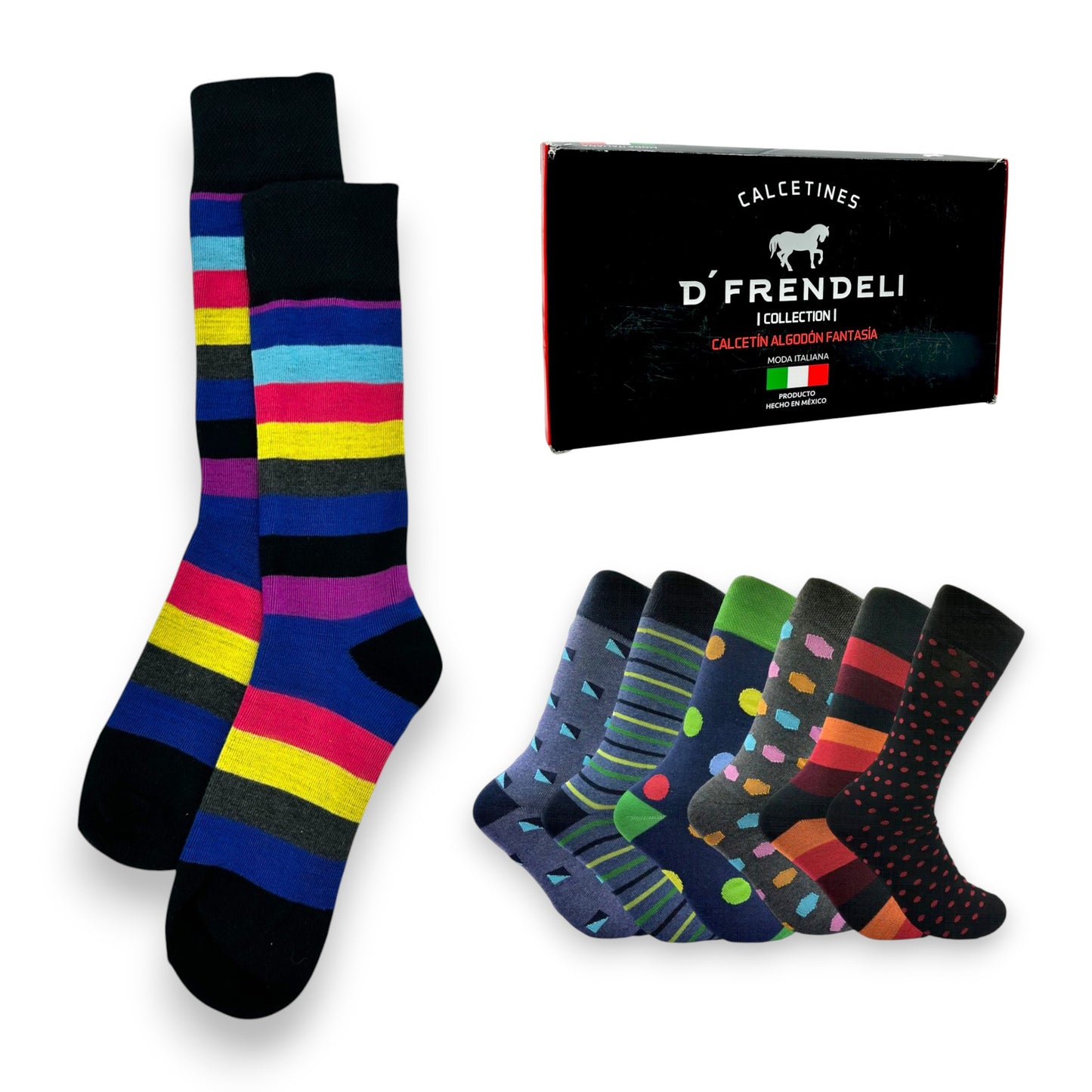 Calcetines de algodón coloridos fantasía unitalla caballero Dfrendeli paquete de 6