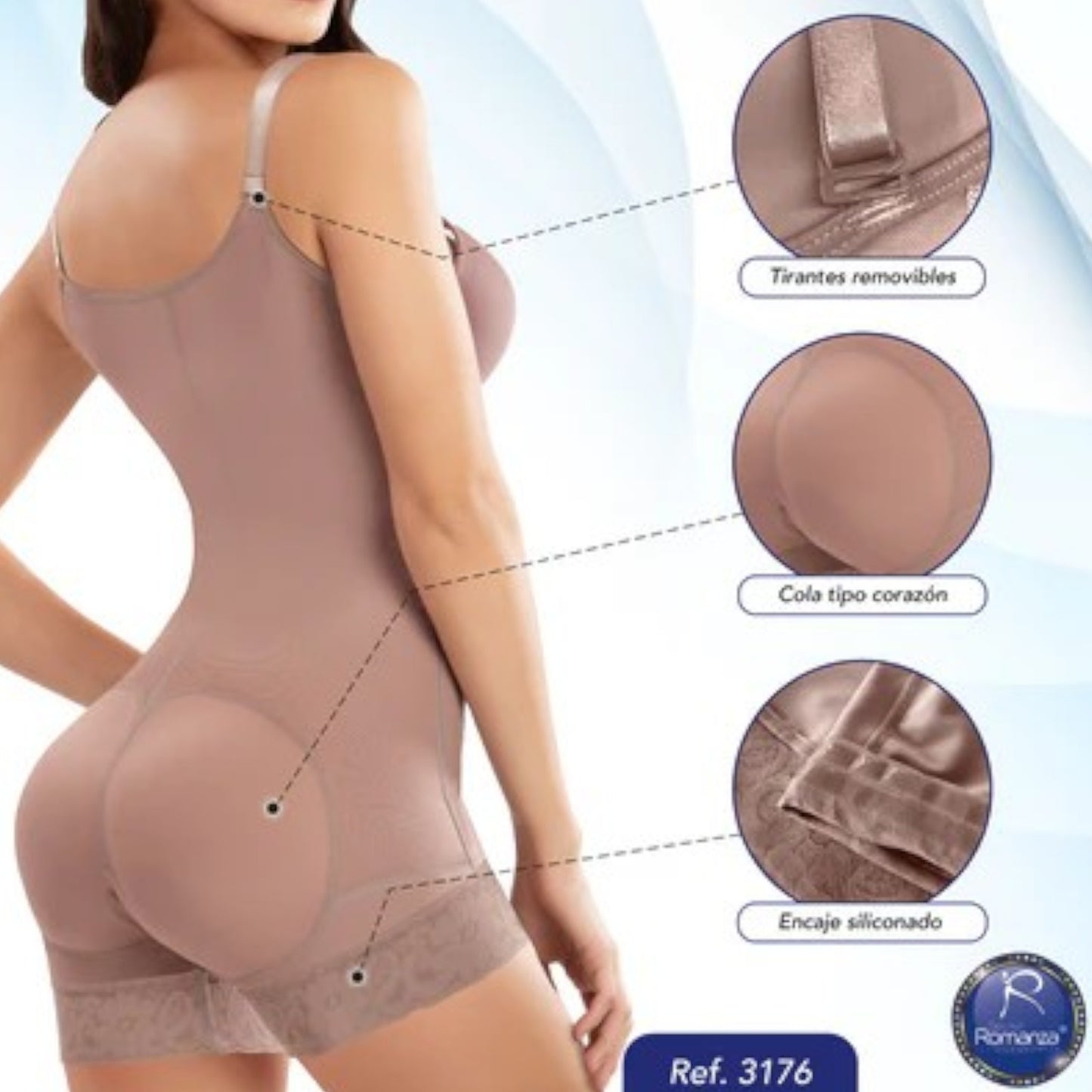 Faja colombiana cachetero senos libres con broches #3176 Romanza