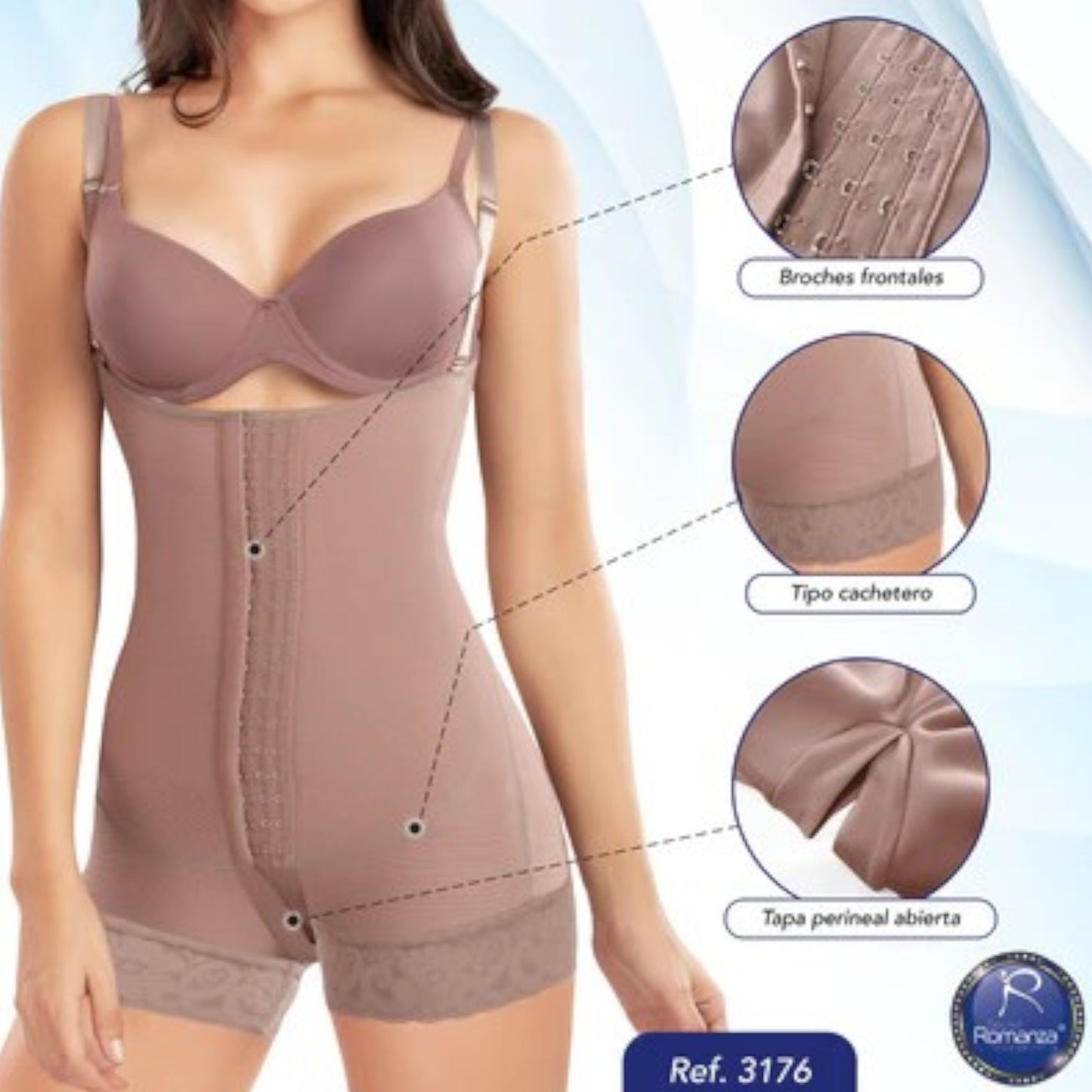 Faja colombiana cachetero senos libres con broches #3176 Romanza