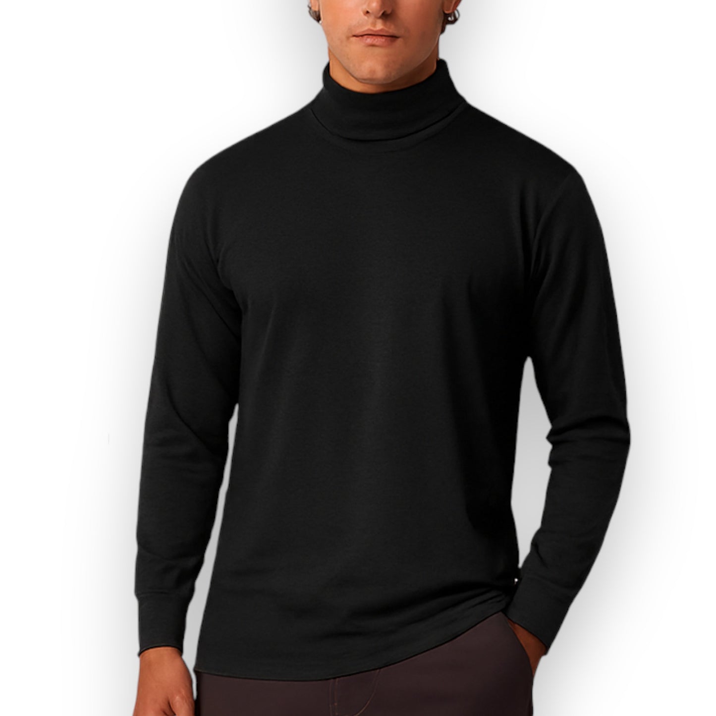 Playera cuello ruso manga larga negra unitalla caballero AYA