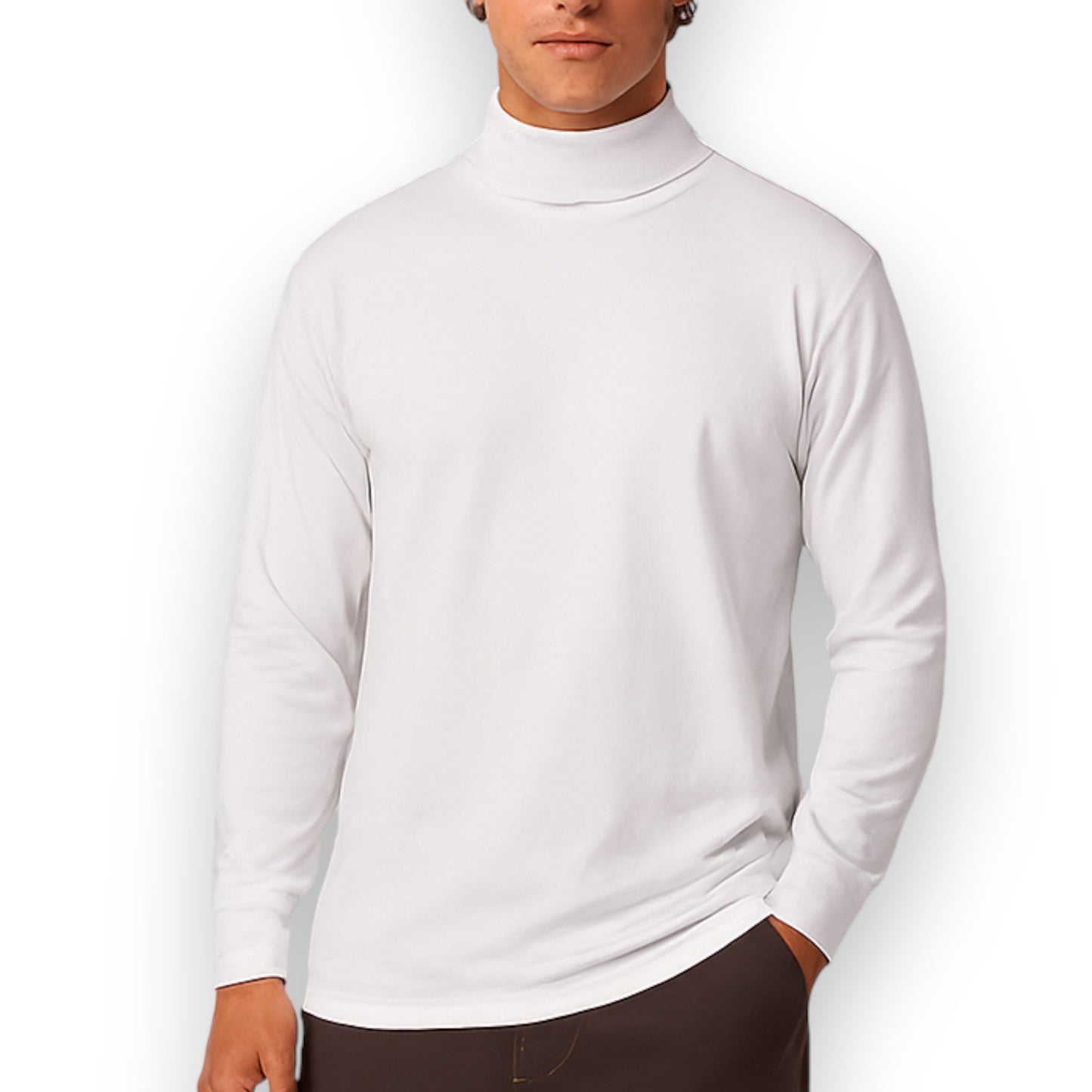 Playera cuello ruso manga larga blanca unitalla caballero AYA