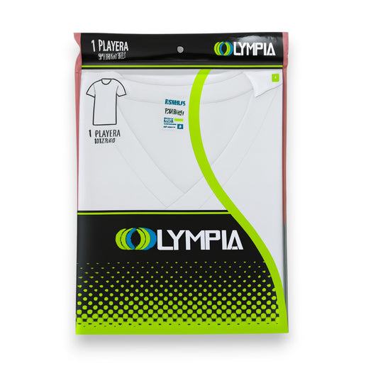 Playera de algodón cuello V manga corta lisa blanca caballero #5020 Olympia