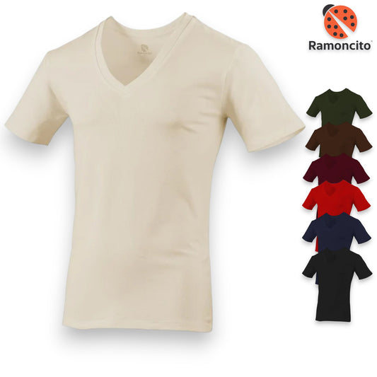 Playera cuello V manga corta varios colores caballero Ramoncito