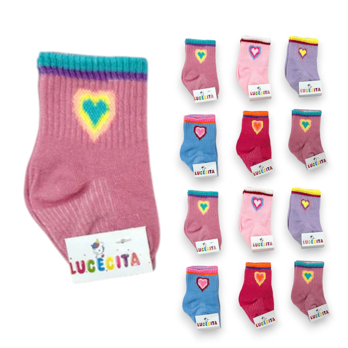 Tin largo corazón surtido unitalla bebe Lucecita paquete de 12