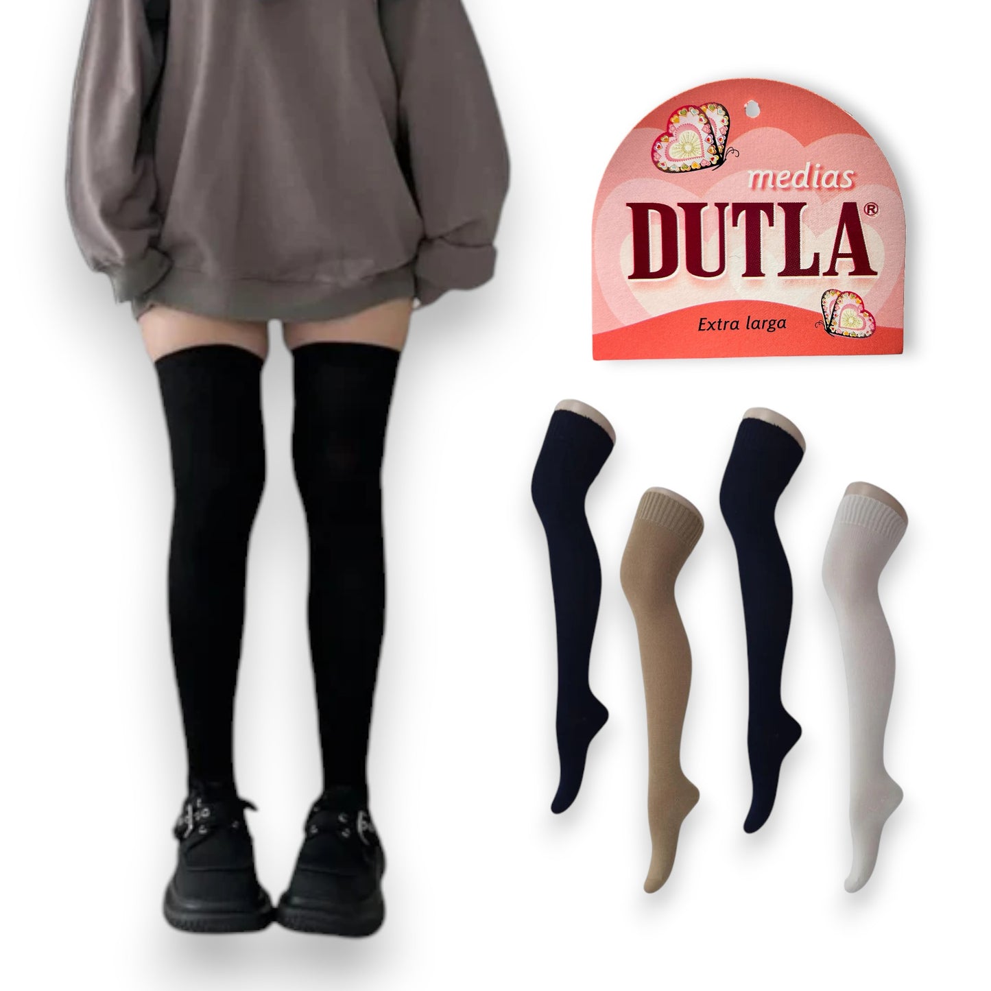 Calceta media extralarga de algodón unitalla dama Dutla