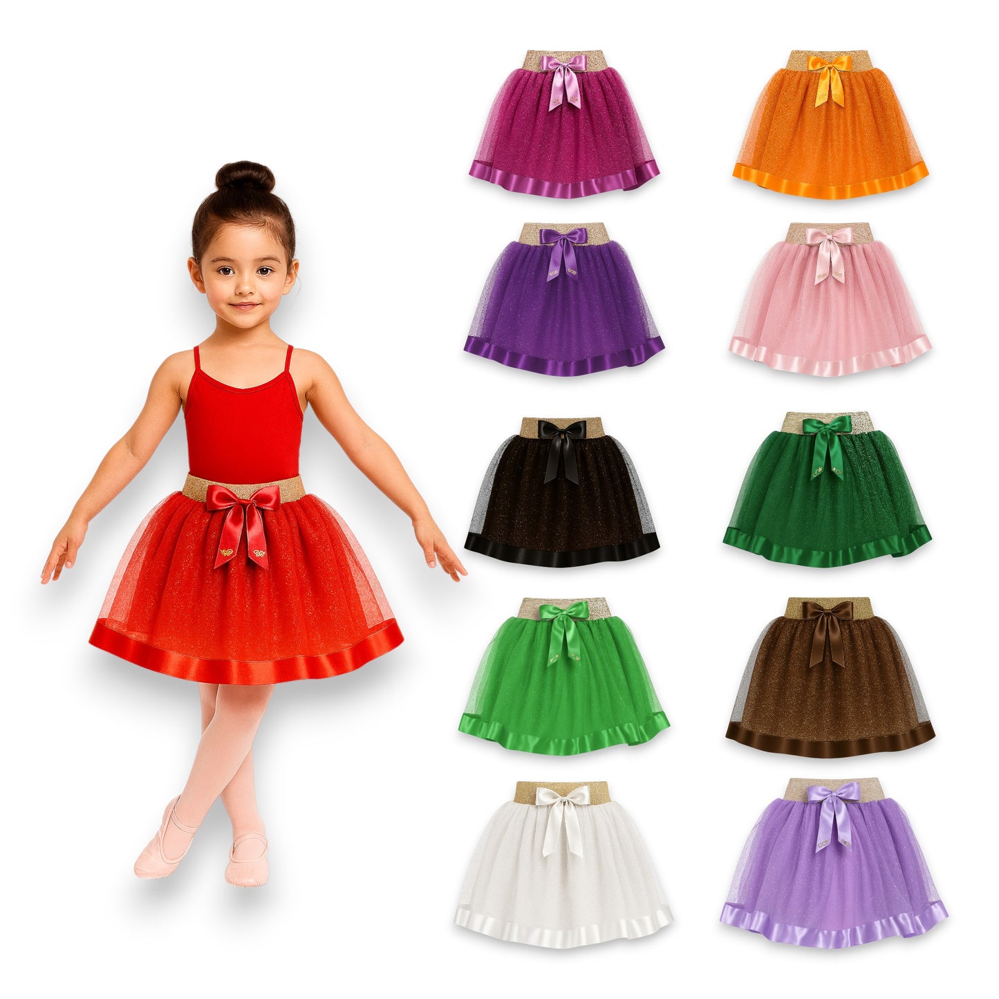 Tutu listón con brillos infantil varios colores niña