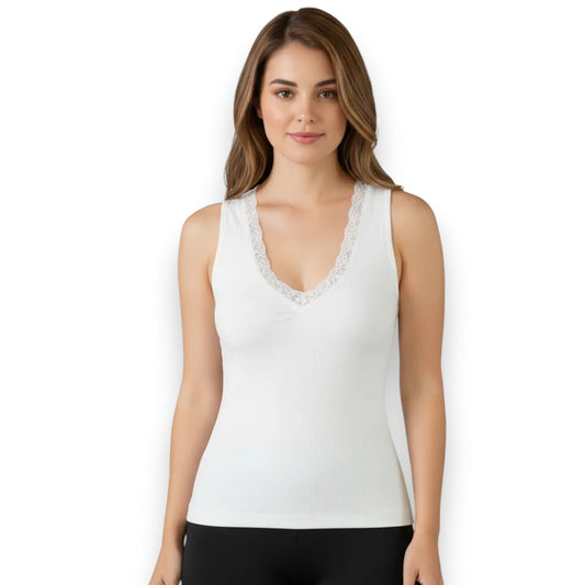 Camiseta de microfibra cuello V con encaje unitalla Dama #009 Catherine