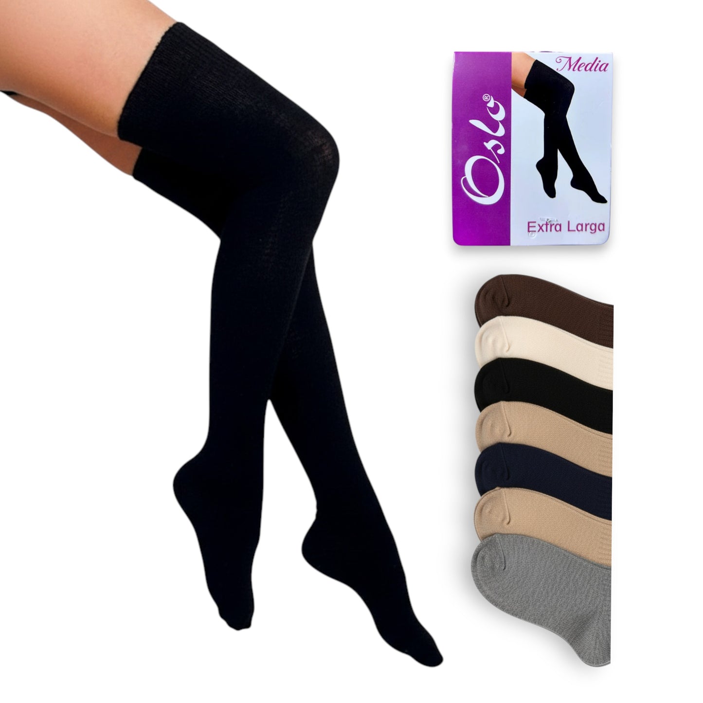 Calceta media extralarga de algodón surtida unitalla dama Oslo paquete de 6