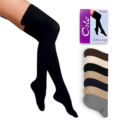 Calceta media extralarga de algodón surtida unitalla dama Oslo paquete de 6