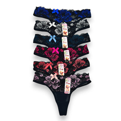 Tanga de encaje surtida unitalla dama #T32 Mary Paquete de 6