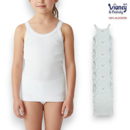 Camiseta inter tirante delgado blanca infantil niña Vianey paquete de 6