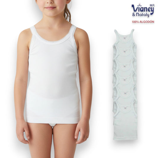 Camiseta inter tirante delgado blanca infantil niña Vianey paquete de 6