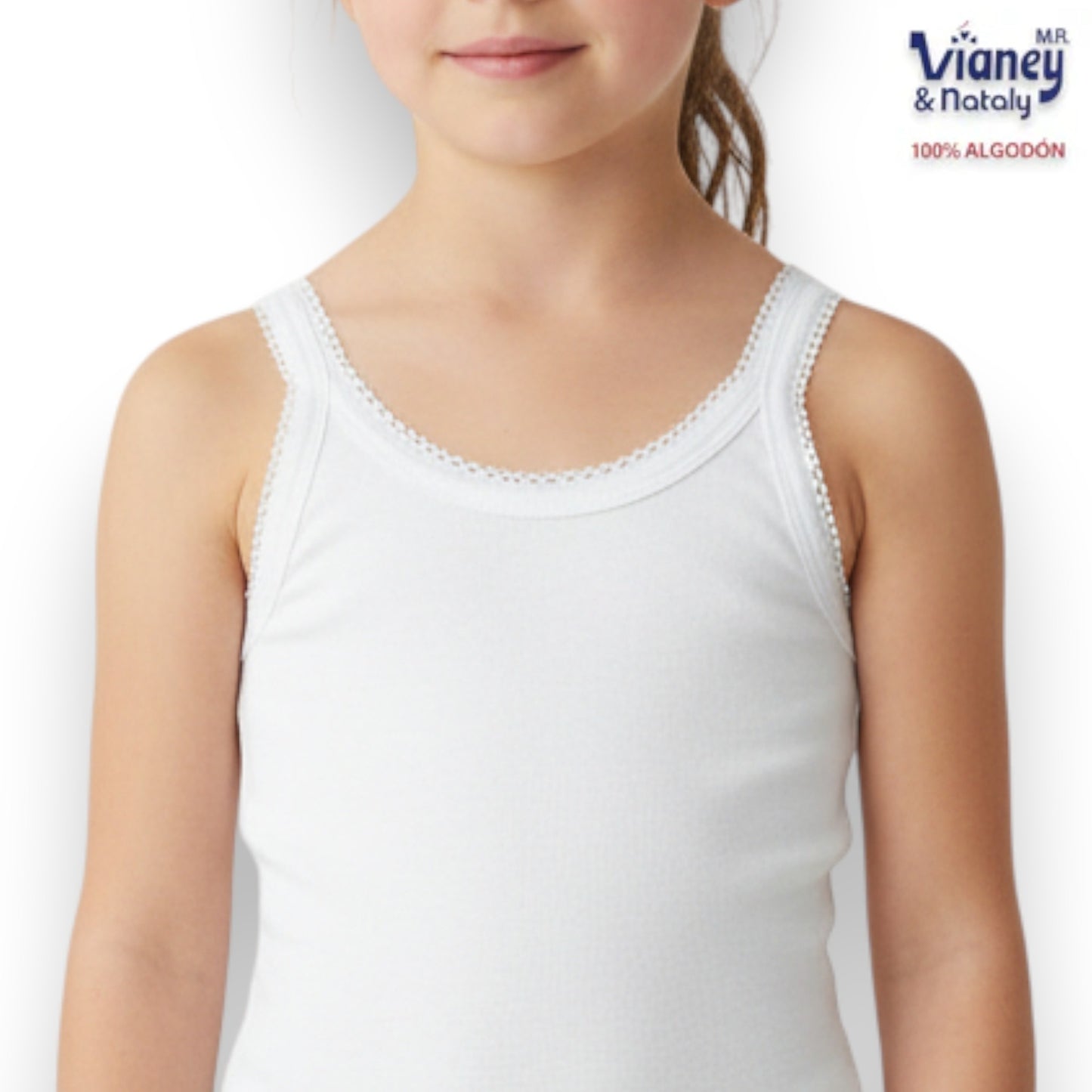 Camiseta inter tirante delgado blanca infantil niña Vianey paquete de 6